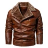 Menâ€™s Biker Brown Genuine Sheepskin Faux Fur Motorcycle Rider Windproof Leather Jackets