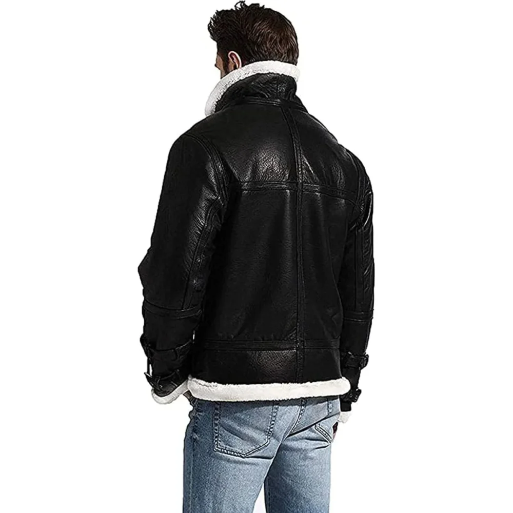 Menâ€™s Brown Genuine Sheepskin Stand Collar Tan Strips Zip-Up Retro Casual Slim Fit High Street Smooth CafÃ© Racer Leather Jacket - Image 3