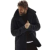 Menâ€™s Black Genuine Suede Sherpa Shearling Faux Fur Lined Winter Warm Single Breasted Fashionable G1 Military Leather Coat