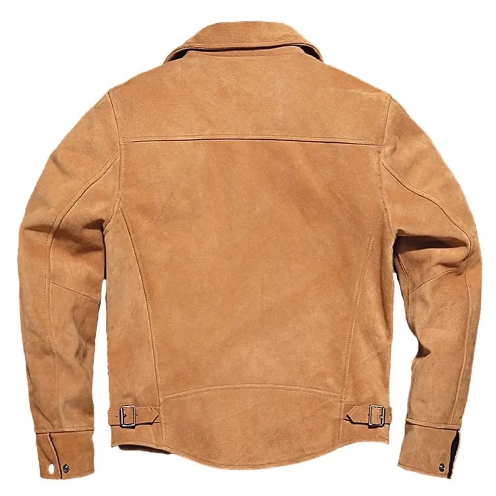 Menâ€™s Trucker Vintage Brown Genuine Suede Turn-Down Collar Moto Biker Retro Leather Jacket - Image 3
