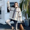 Womenâ€™s Off-White Genuine Suede Sherpa Shearling Faux Fur Lined Brown Strips Loose Oversized Motorcycle Racer Leather Jacket