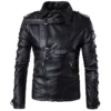 Menâ€™s Laced Military Gothic Black Genuine Sheepskin Racer Classic Fit Biker Leather Jacket