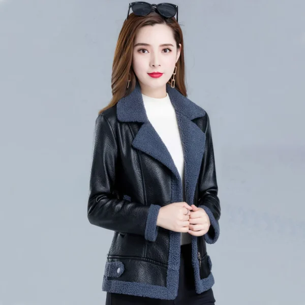 Womenâ€™s Black Bomber Genuine Sheepskin Sherpa Shearling Faux Fur Lined Winter Warm Fashion Chic Slim Fit Leather Jacket