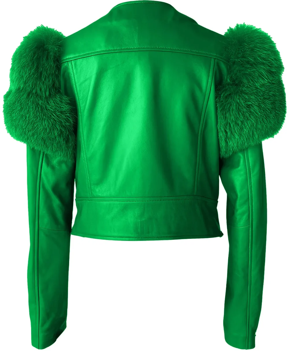 Womenâ€™s Burgundy Wine Genuine Lambskin Sherpa Shearling Faux Fur Fluffy Sleeves Classic Outfit Smooth Lightweight Leather Jacket - Image 4