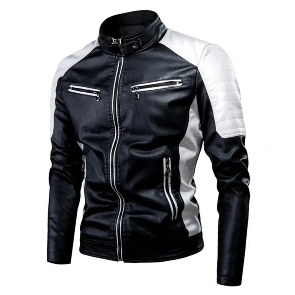 Menâ€™s Black Biker PU CafÃ© Racer Stand Collar Crossover Retro Smooth Fashionable Casual Classic Rider Slim Fit Faux Leather Jacket