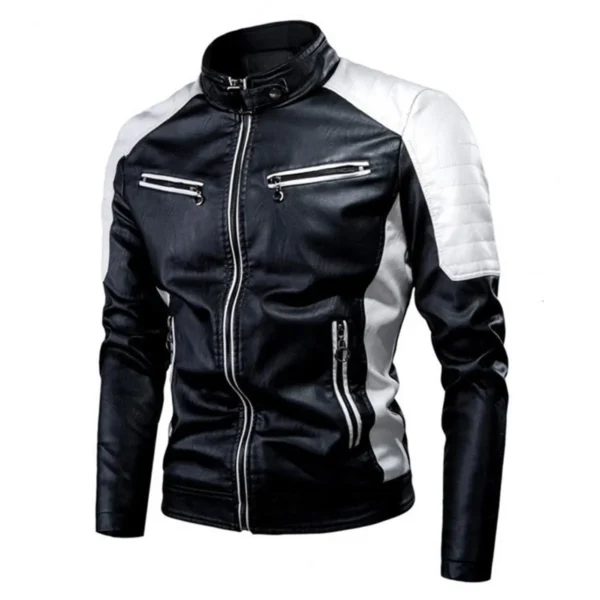 Menâ€™s Black Biker PU CafÃ© Racer Stand Collar Crossover Retro Smooth Fashionable Casual Classic Rider Slim Fit Faux Leather Jacket