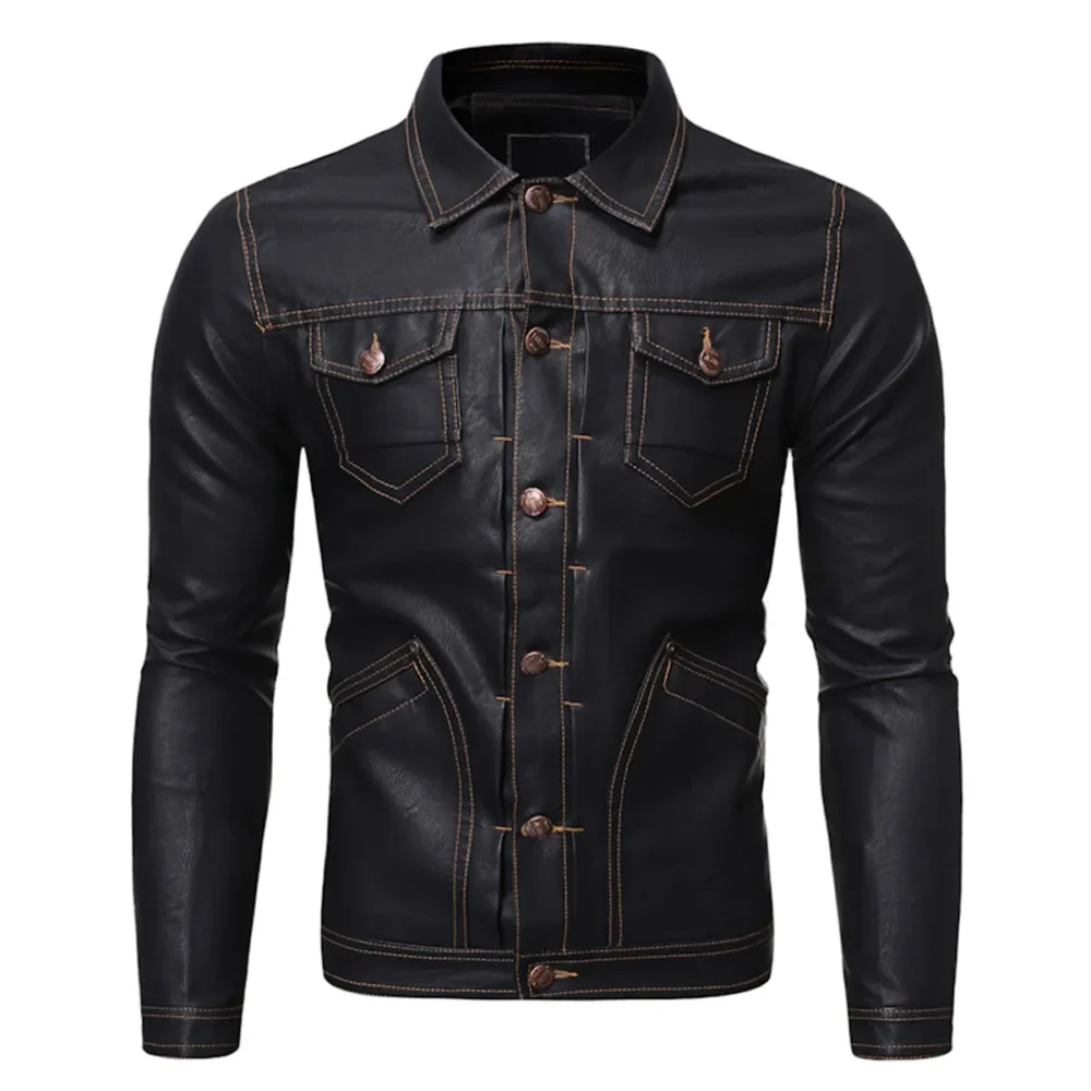 Menâ€™s Black Biker Genuine Sheepskin Stitched Lining Turn-Down Collar Casual Classic CafÃ© Racer Fashionable Sporty Scooter Retro Rider Slim Fit Leather Jacket