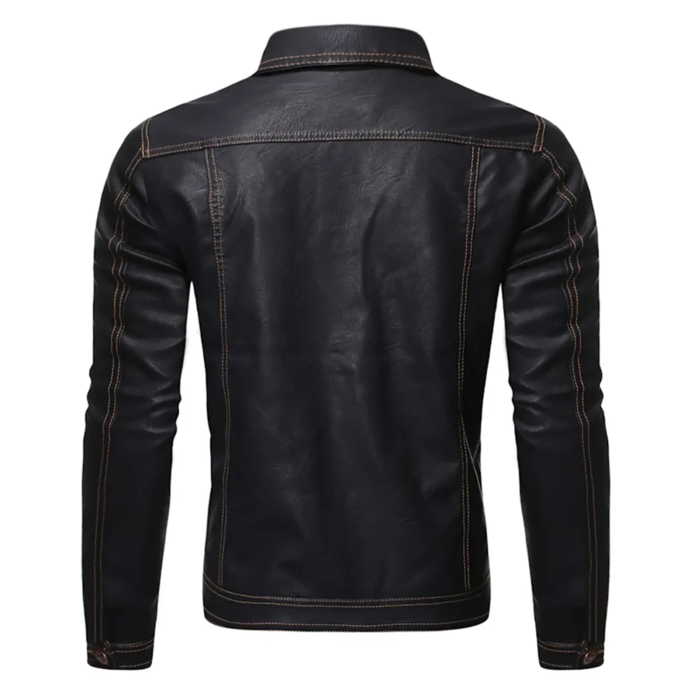 Menâ€™s Black Biker Genuine Sheepskin Stitched Lining Turn-Down Collar Casual Classic CafÃ© Racer Fashionable Sporty Scooter Retro Rider Slim Fit Leather Jacket - Image 2