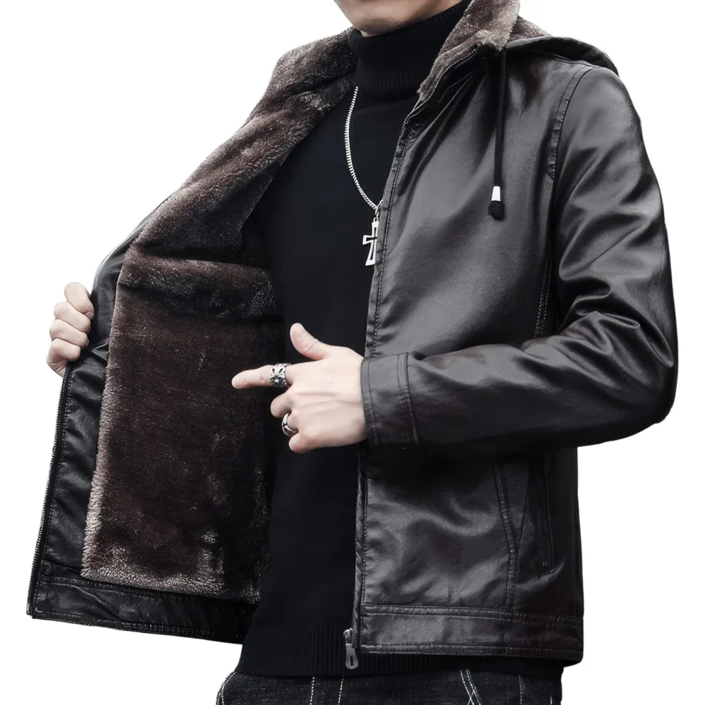 Menâ€™s Black Biker Genuine Sheepskin Stitched Lining Turn-Down Collar Casual Classic CafÃ© Racer Fashionable Sporty Scooter Retro Rider Slim Fit Leather Jacket - Image 2