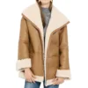 Womenâ€™s Camel Brown Genuine Sheepskin Sherpa Shearling Faux Fur Lined Winter Warm Eco-Fur Fashionable Aviator Pilot Leather Jacket