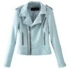 Womenâ€™s Sky Blue Biker Genuine Sheepskin Lapel Collar CafÃ© Racer Outfit Quilted Design Sporty Crossover Asymmetric Rider Leather Jacket