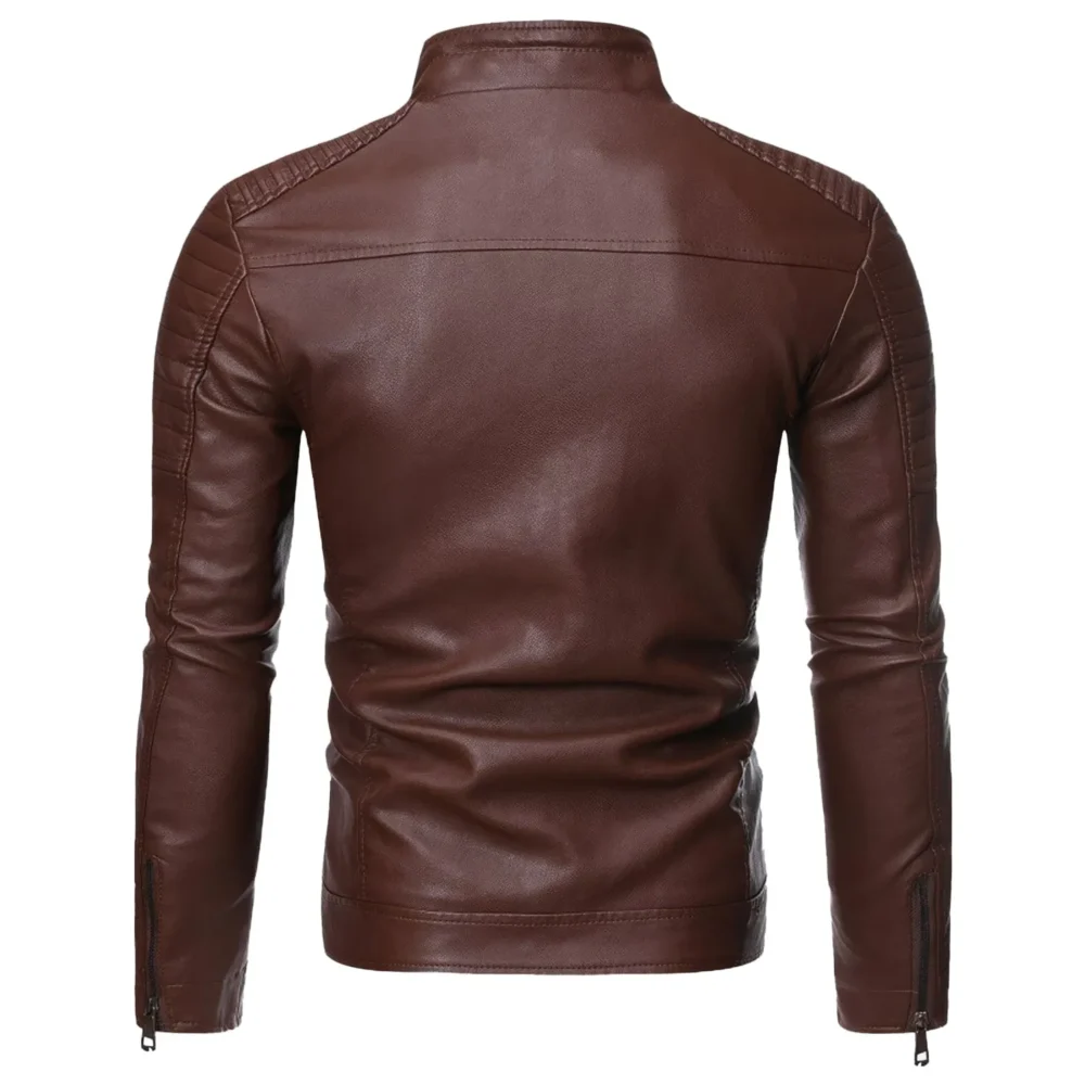 Men’s Coffee Brown Biker Sheepskin Leather Jacket - Image 3