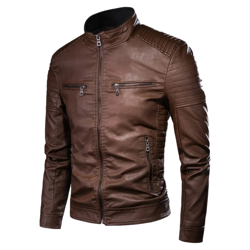 Men’s Coffee Brown Biker Sheepskin Leather Jacket - Image 2