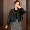 Women’s Black Cropped Sheepskin Leather Jacket