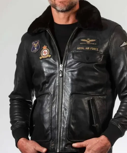 Royal Air Force Aviator Maverick Leather Jacket with Removable Fur Collar for Men