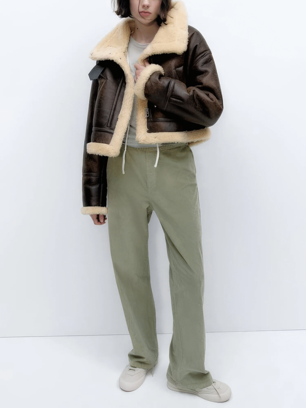 Womenâ€™s Distressed Brown Genuine Lambskin Sherpa Shearling Faux Fur Lined Moto Biker Fashion Winter Thick Bomber Leather Jacket