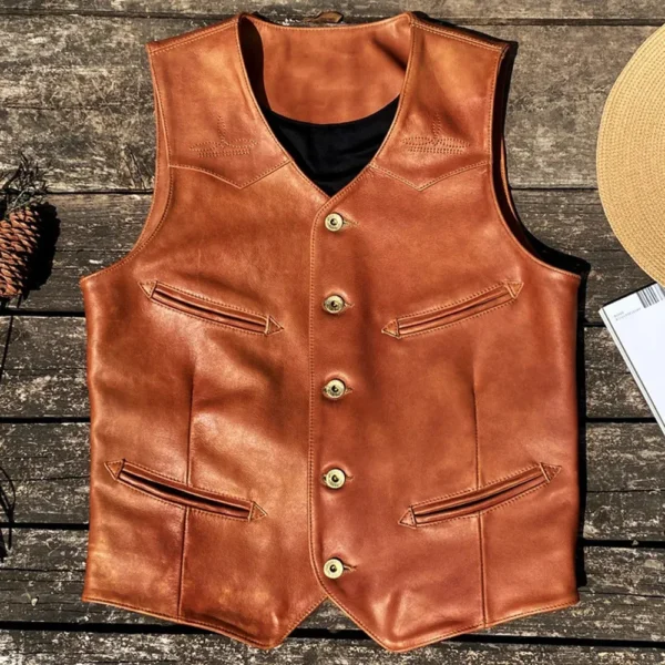 Men's Genuine American Leather Summer Vest - Workwear Waistcoat