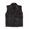 Men's Stylish Lambskin Leather Vest - Fully Quilted with Red Stitching