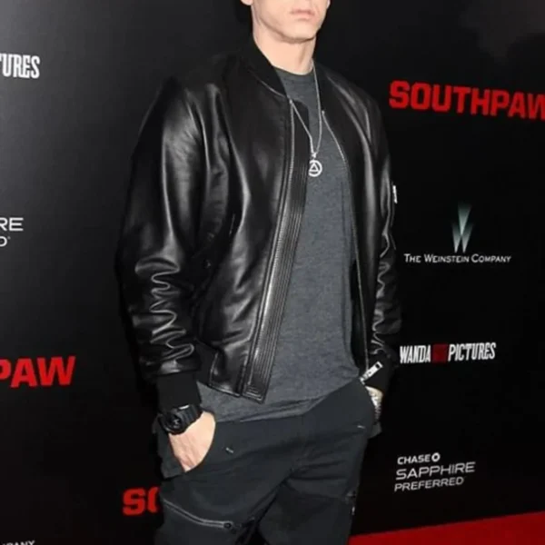 American Rapper Eminem Leather Jacket | Men Celebrity Jacket | Celebrity Leather Jacket