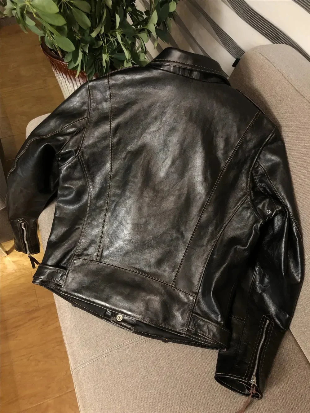 Men's Classic Luxury Brand Motorcycle Rider Leather Jacket - Image 4