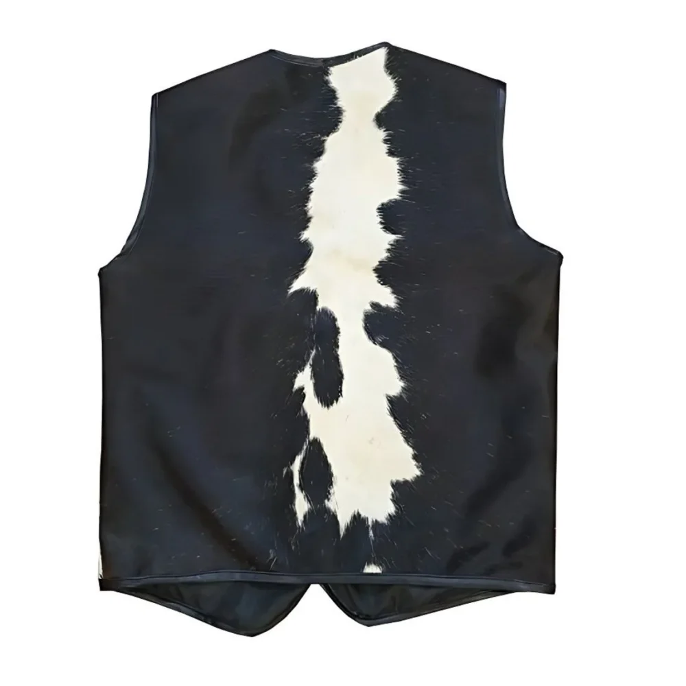 New Vintage Genuine Cowhide Hair On Vest Leather Fashion Western Waistcoat Elegant Looks For Men Cow Hide Leather Jacket- - Image 2