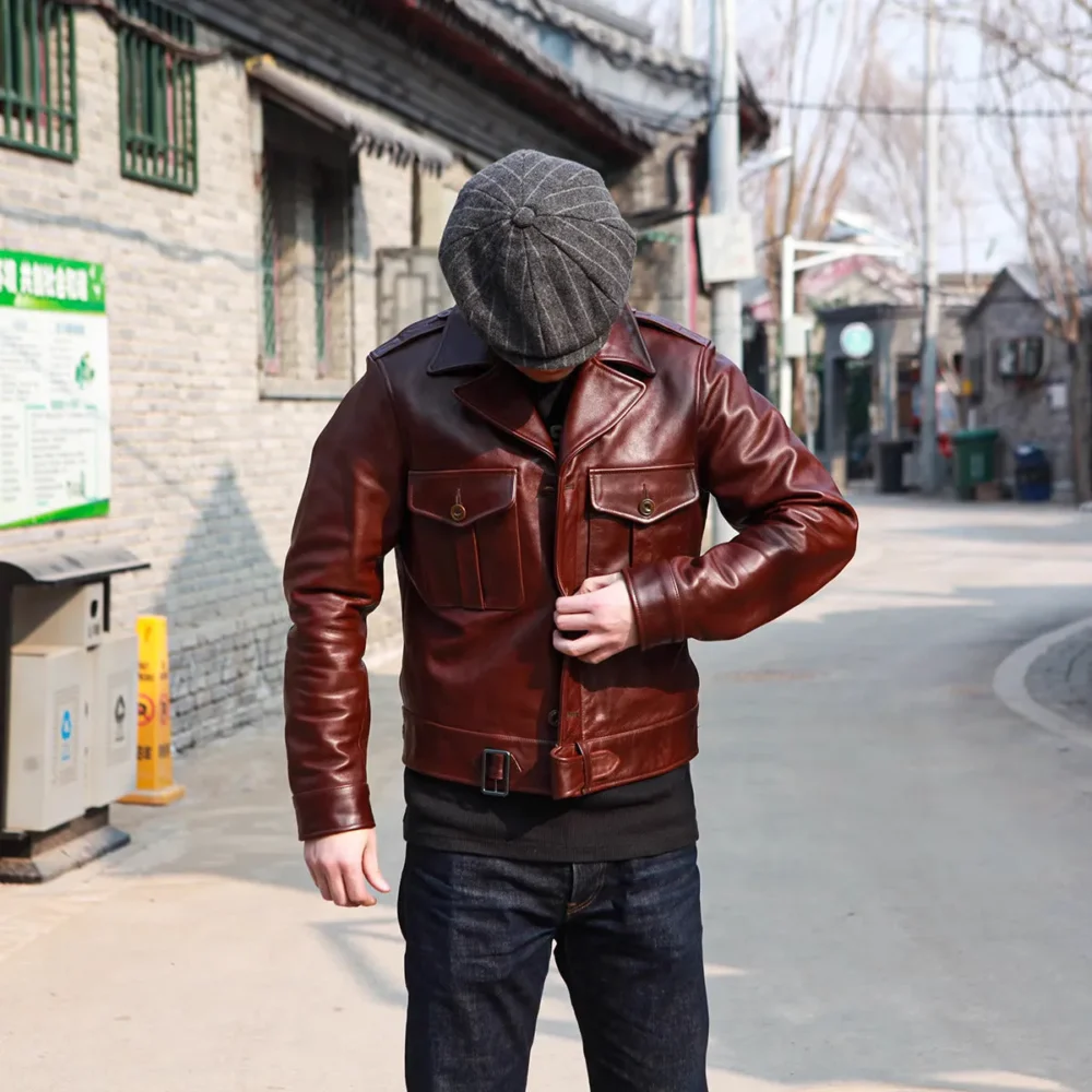 Men's Top Quality Slim Fit Classic Cow Leather Jacket - Image 4