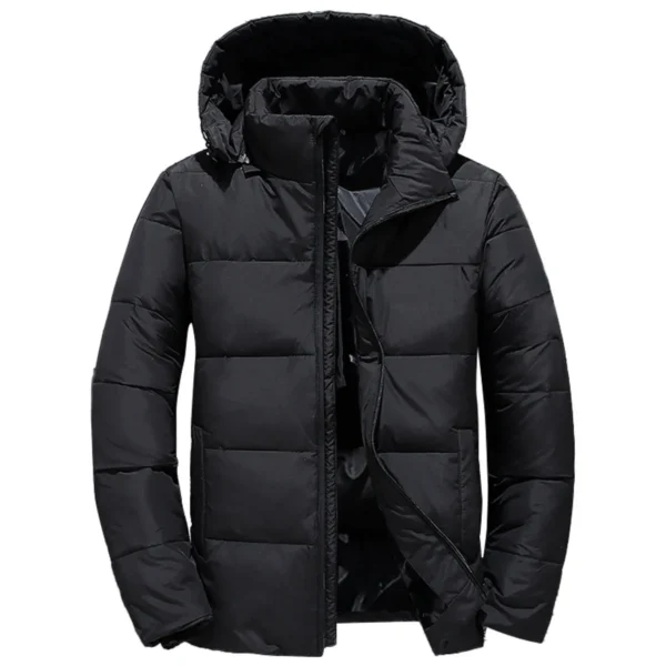 Menâ€™s Black Parachute Removable Hood Warm Padded Design Casual Polo Neck Puffer Jacket