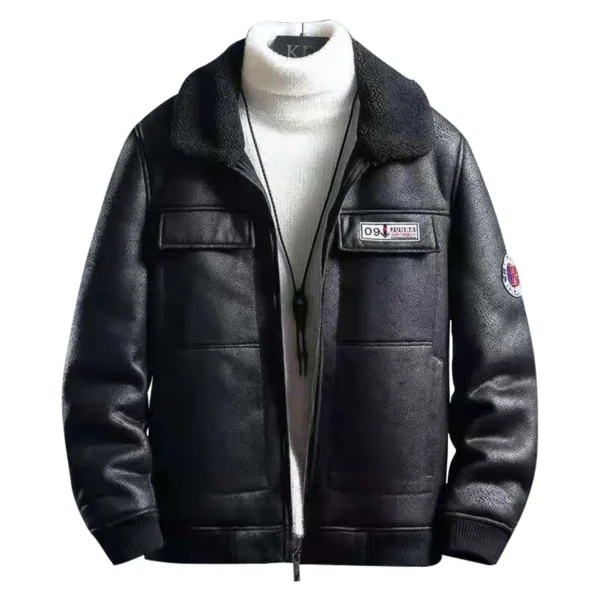Menâ€™s Vintage Distressed Black Bomber Aviator Genuine Sheepskin Sherpa Shearling Faux Fur Lined Air Force G1 Military Winter Warm Casual Classic Leather
