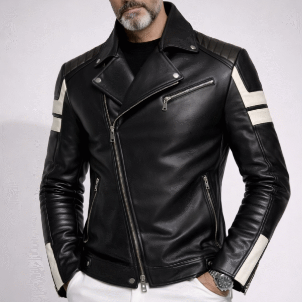 Men’s Premium Black Leather Biker Jacket – Classic Moto Style