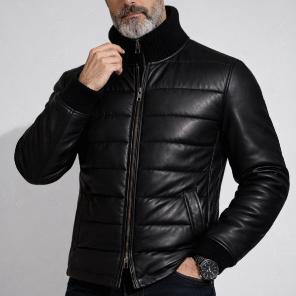 Black Leather Puffer Jacket