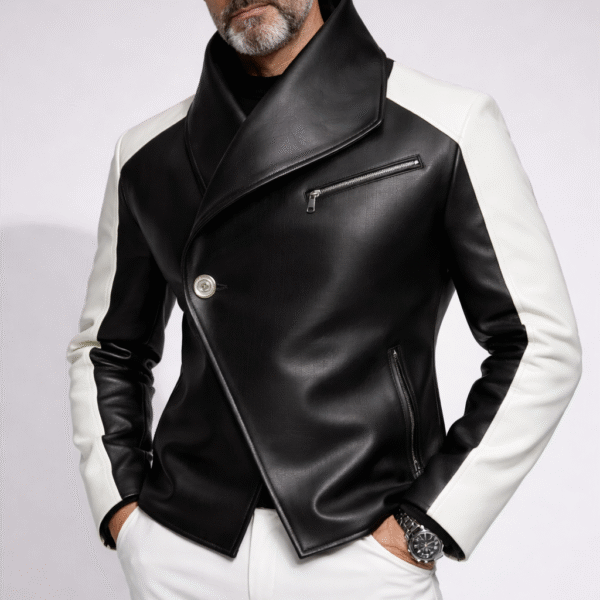 Dual Panel Leather Jacket – Black & White Edition