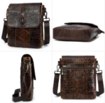 Men’s Crocodile Embossed Leather Messenger Bag - Image 2