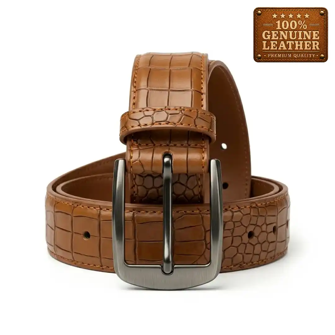 1 Royal Brown Croc Leather Belt - Image 1