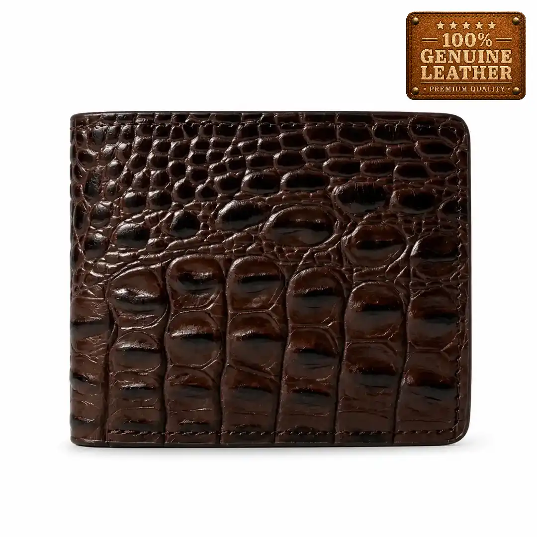 1 Men’s Brown Croc Texture Leather Wallet - Image 1