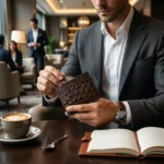 Men’s Brown Croc Texture Leather Wallet - Image 3