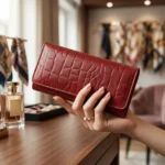 Women’s Red Croc Texture Leather Wallet - Image 4