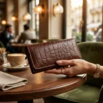 Women’s Dark Brown Croc Texture Leather Wallet - Image 4