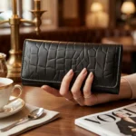 Women’s Black Croc Texture Leather Wallet - Image 4
