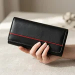 Women’s Black Leather Wallet – Red Stripe Edition - Image 4