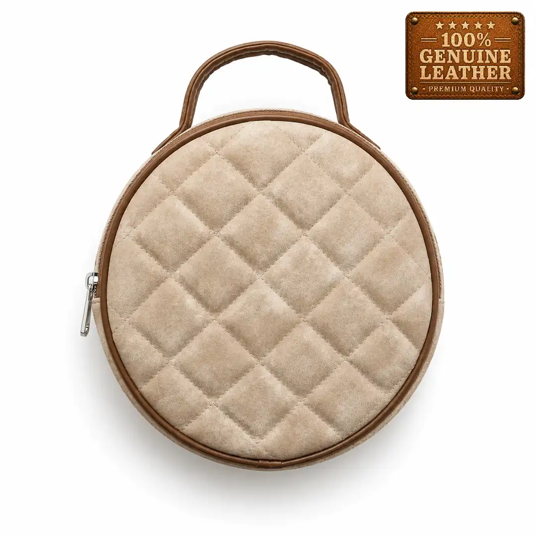 1 Premium Genuine Leather Beige Quilted Ladies Shoulder Purse - Image 1