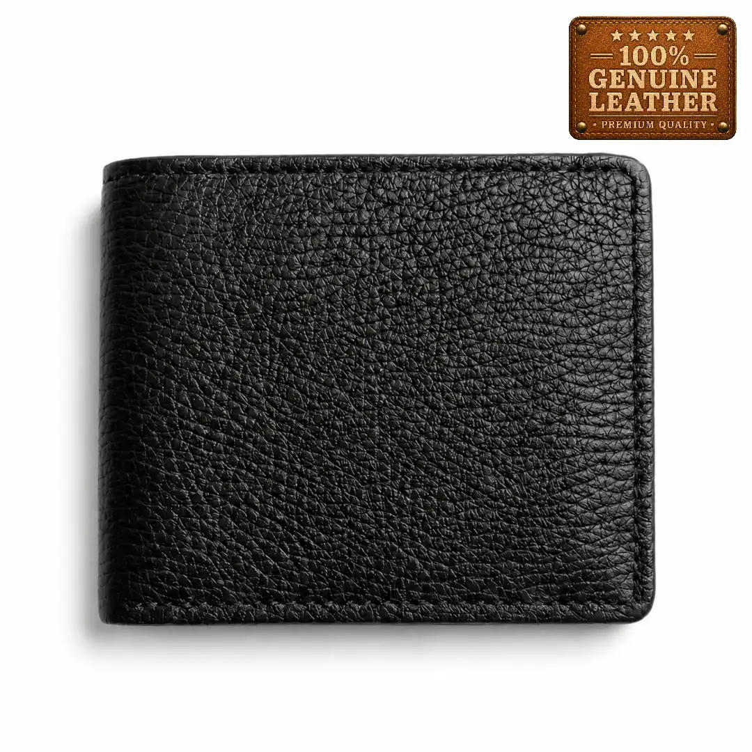 1 Men’s Black Leather Bifold Wallet with ID Window - Image 1