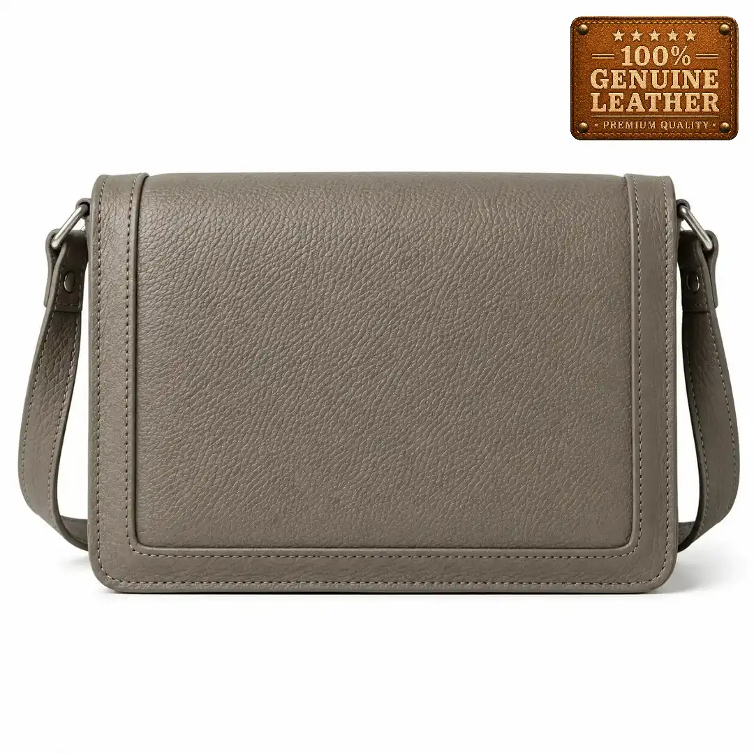 1 Classic Taupe Leather Crossbody Purse - Image 1