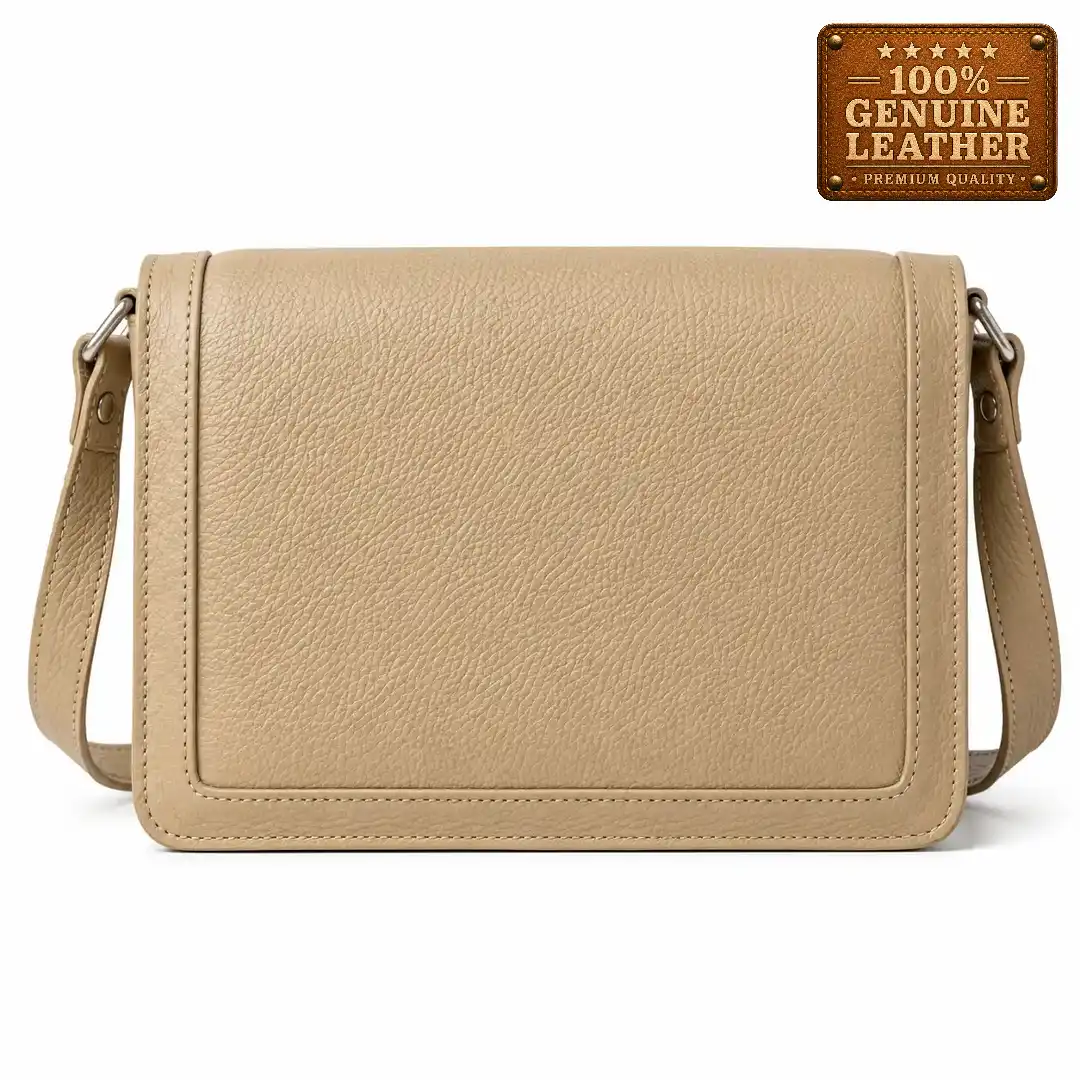 1 Elegant Beige Leather Crossbody Purse - Image 1