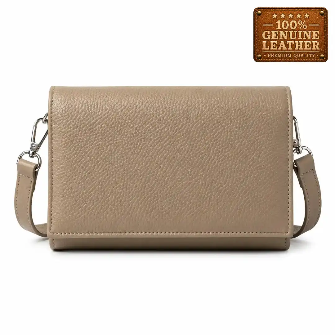 1 Champagne Elegance Leather Crossbody Purse - Image 1