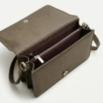 Classic Taupe Leather Crossbody Bag for Women - Image 3