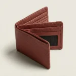 Men’s Burgundy Brown Leather Bifold Wallet with ID Window - Image 3