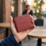 Men’s Burgundy Brown Leather Bifold Wallet with ID Window - Image 4