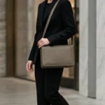 Classic Taupe Leather Crossbody Bag for Women - Image 4