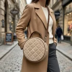 Premium Genuine Leather Beige Quilted Ladies Shoulder Purse - Image 6