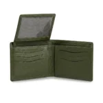 Real Leather Bifold Wallet with ID Window – Forest Green - Image 3